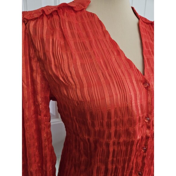 Nanette Lepore Striped Lurex Blouse In Saffron Sun M Button Down Nwt Top Career - Picture 5 of 10